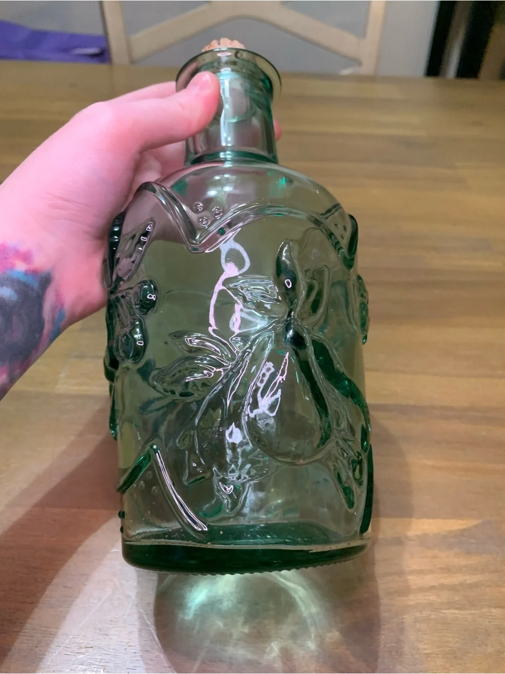 Vintage Libbey Embossed Green Bottle